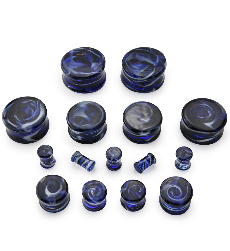 Blue and Blue Haze Swirl Glass Plugs - Mrs Treak