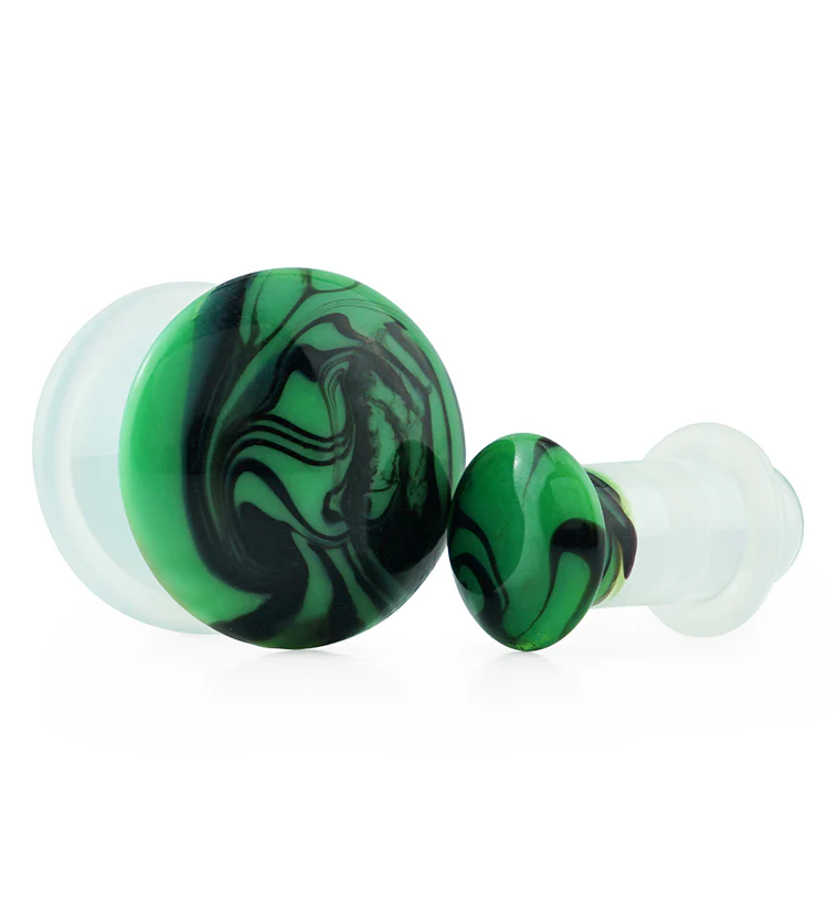 Green and Black Haze Single Flare Glass Plugs - Mrs Treak
