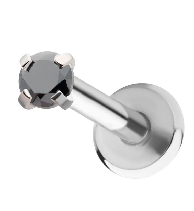 Black Round CZ Stainless Steel Internally Threaded Labret - Mrs Treak