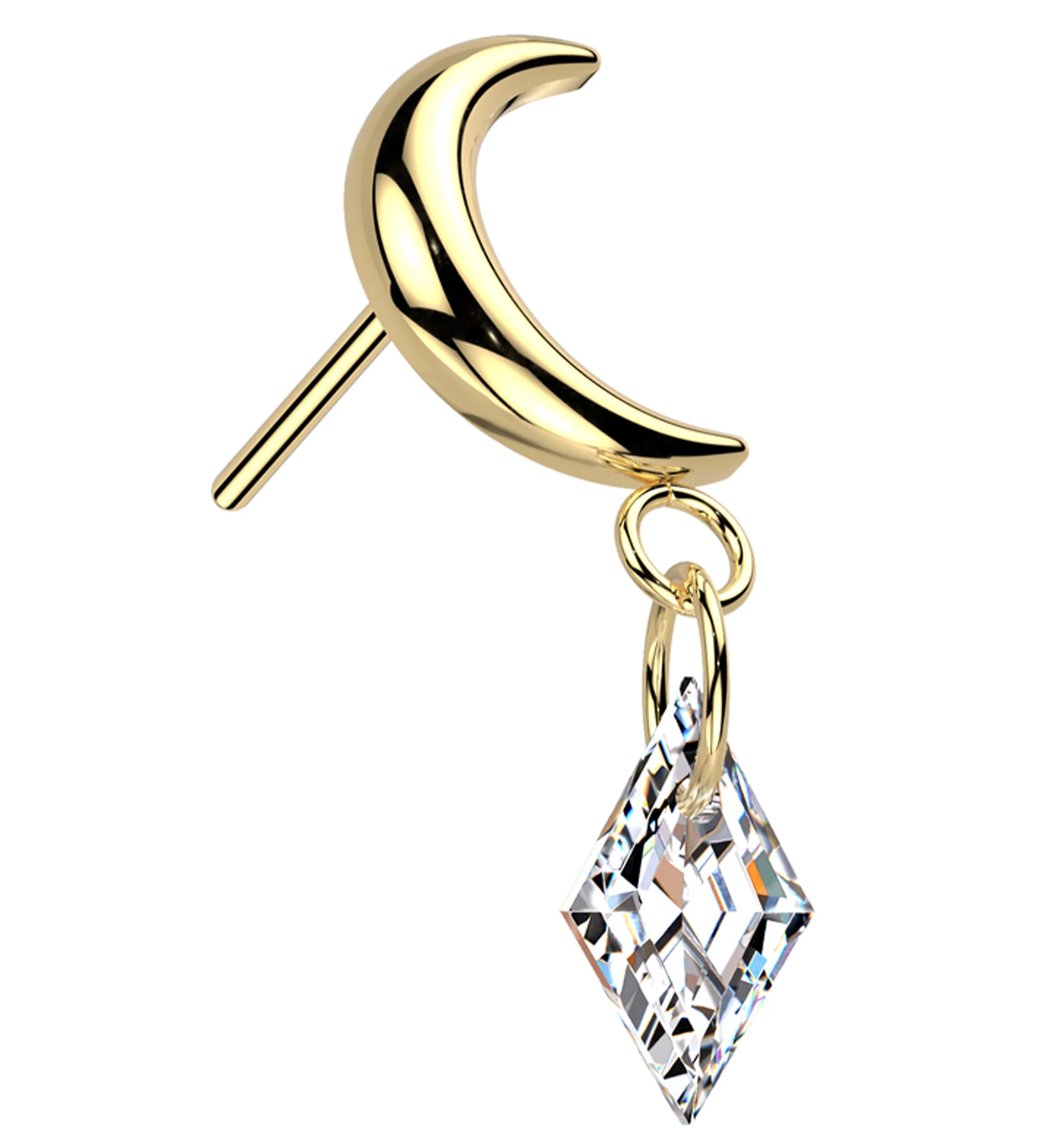 Gold PVD Half Moon Dangle Diamond CZ Titanium Threadless Top - Mrs Treak