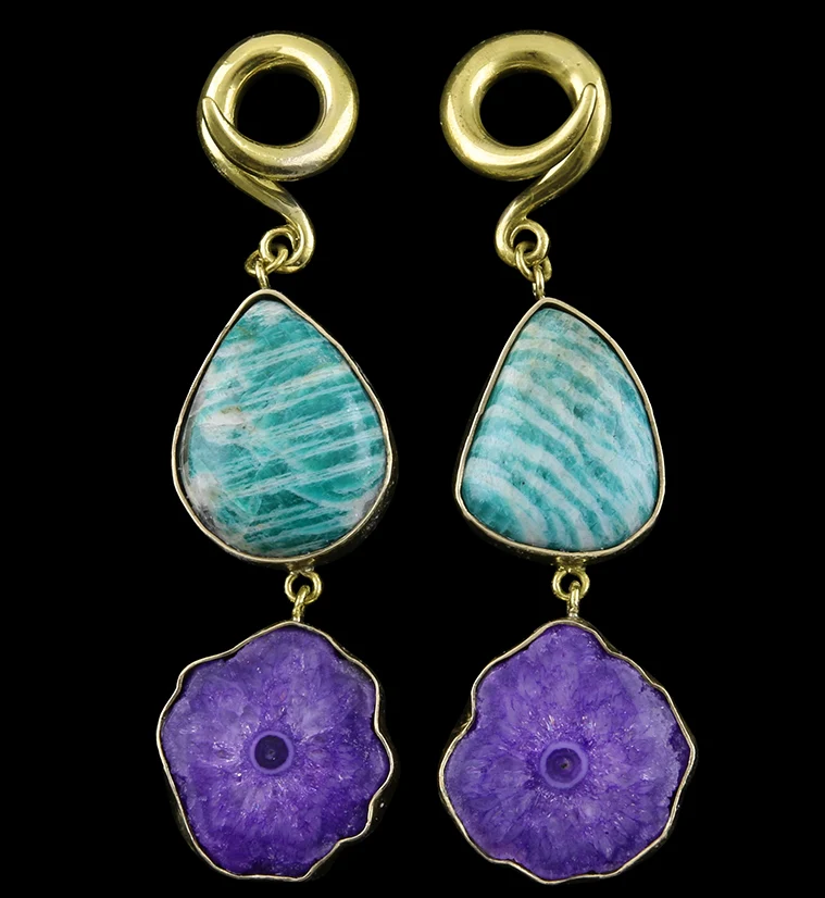 Amazonite X Solar Quartz Ear Weights Version 1 - Mrs Treak