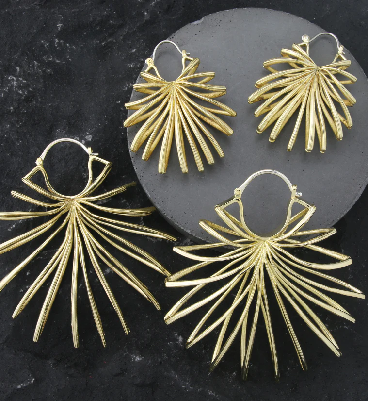 Lady Palm Leaf Brass Hangers / Earrings - Mrs Treak