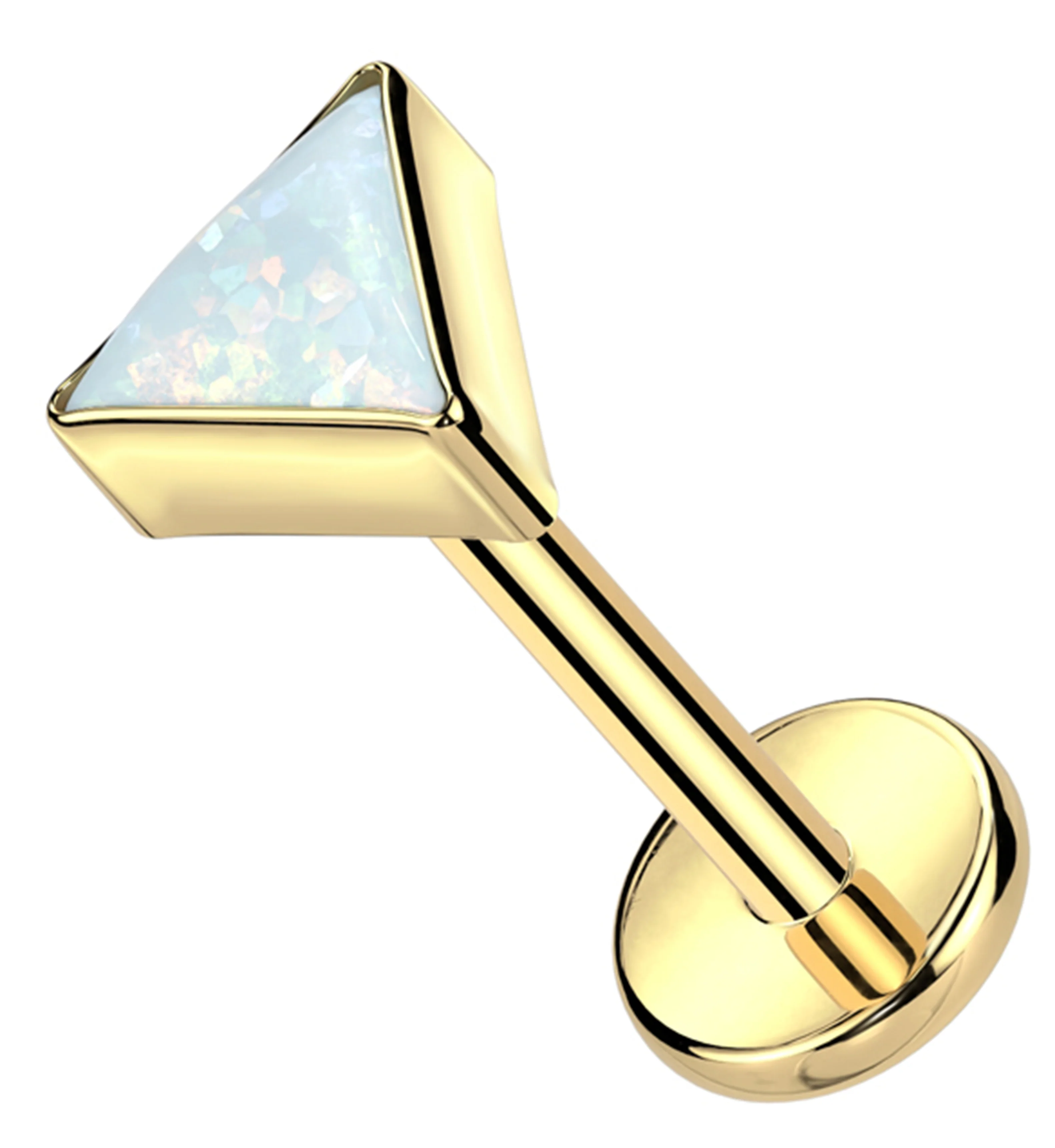 Gold PVD Triangle White Opalite Titanium Threadless Labret - Mrs Treak
