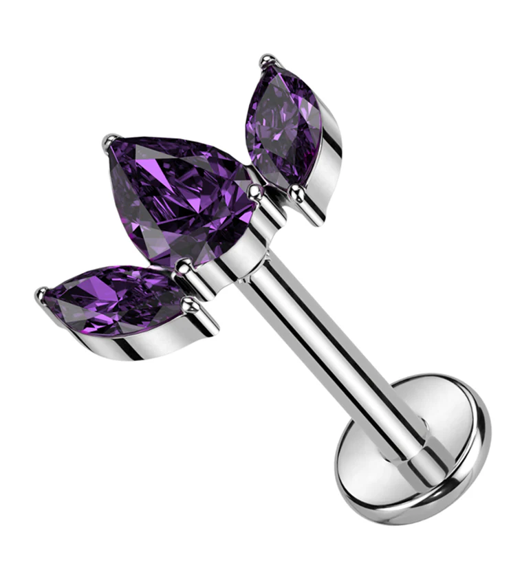 Triple Empress Purple CZ Titanium Internally Threaded Labret - Mrs Treak