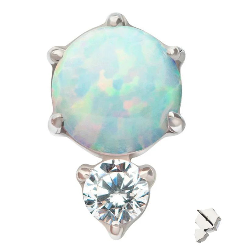 White Opalite Drop Clear CZ Titanium Threadless Top - Mrs Treak