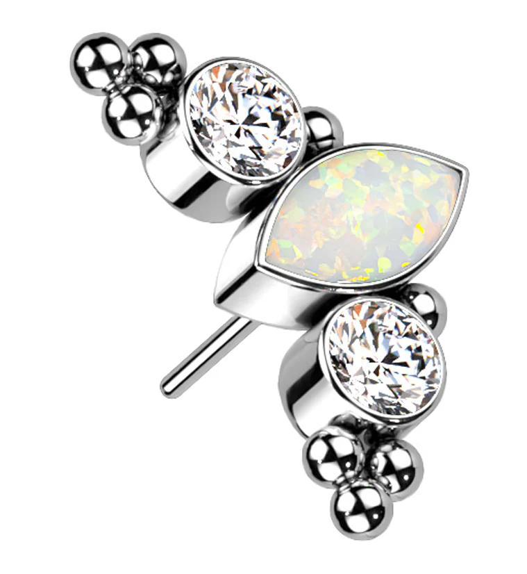 Crest White Opalite Clear CZ Threadless Titanium Top - Mrs Treak