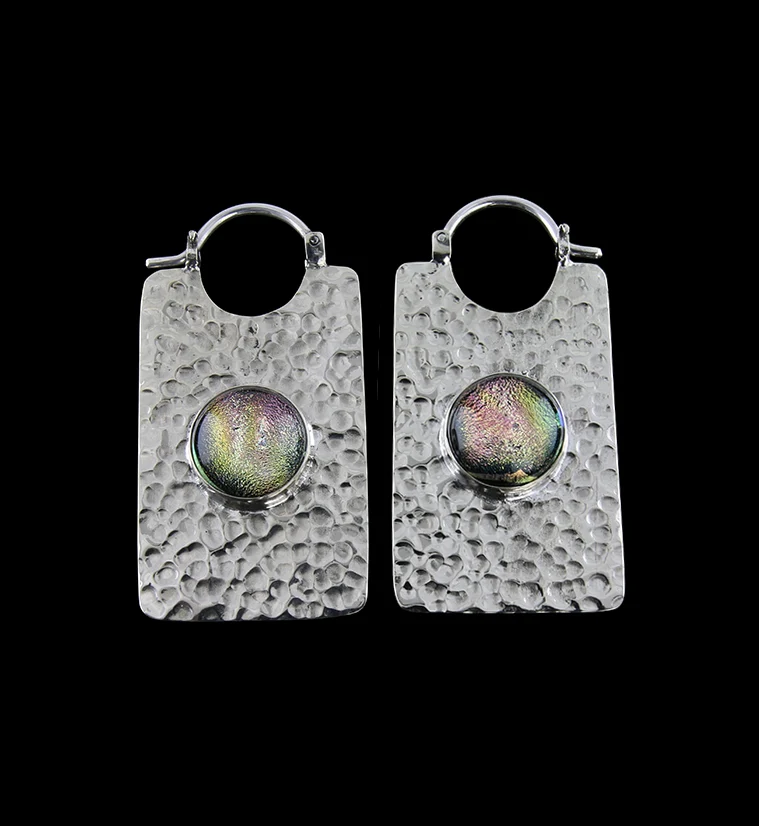 14G Lateral Dichroic Glass White Brass Hangers - Earrings - Mrs Treak