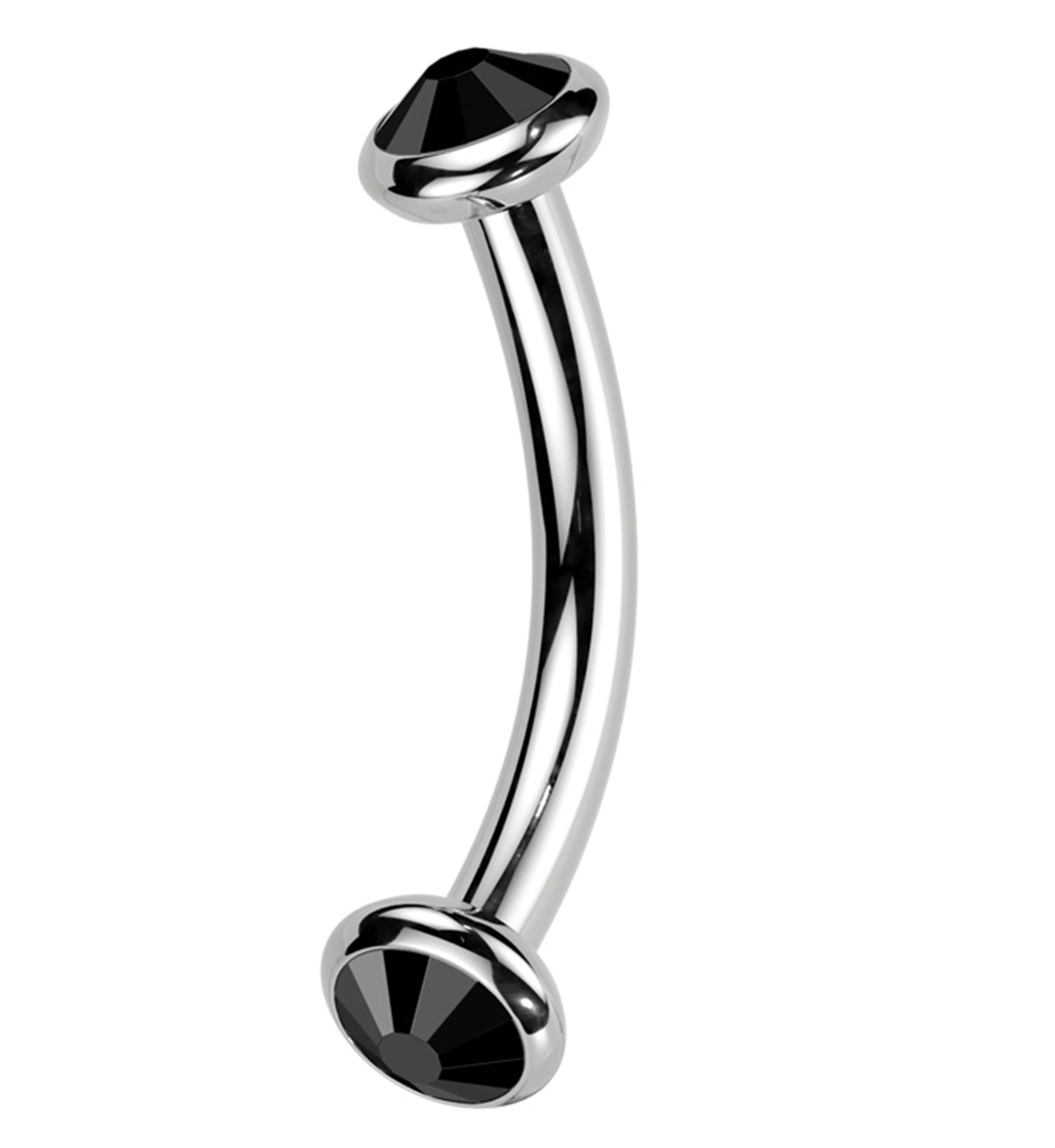 Double Bezel Black CZ Internally Threaded Titanium Curved Barbell - Mrs Treak