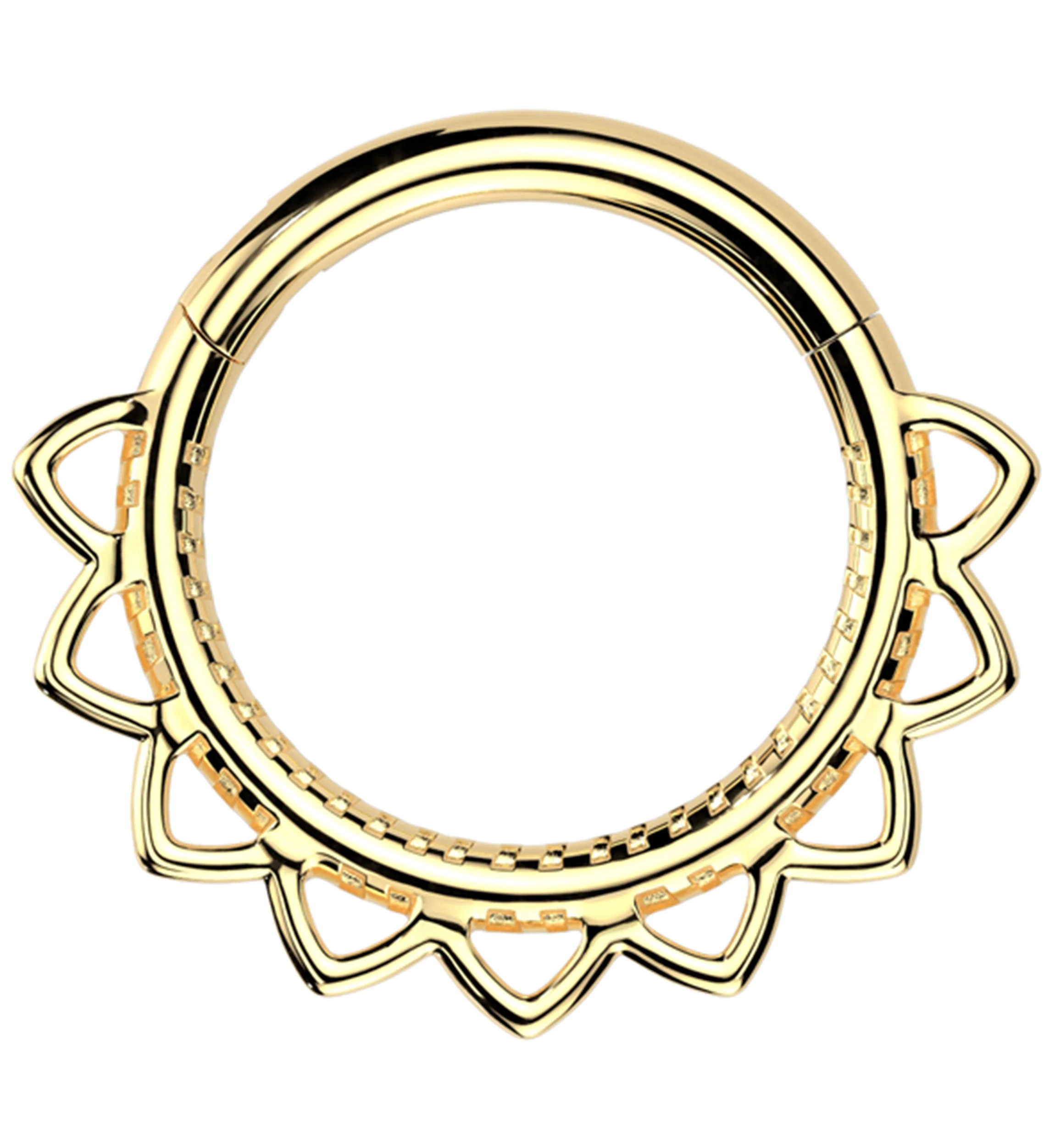 Gold PVD Multi Heart Filigree Stainless Steel Hinged Segment Ring - Mrs Treak