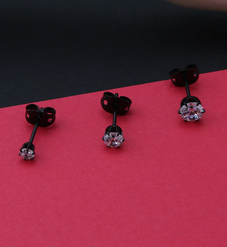 20G Black PVD CZ Prong Titanium Earrings - Mrs Treak