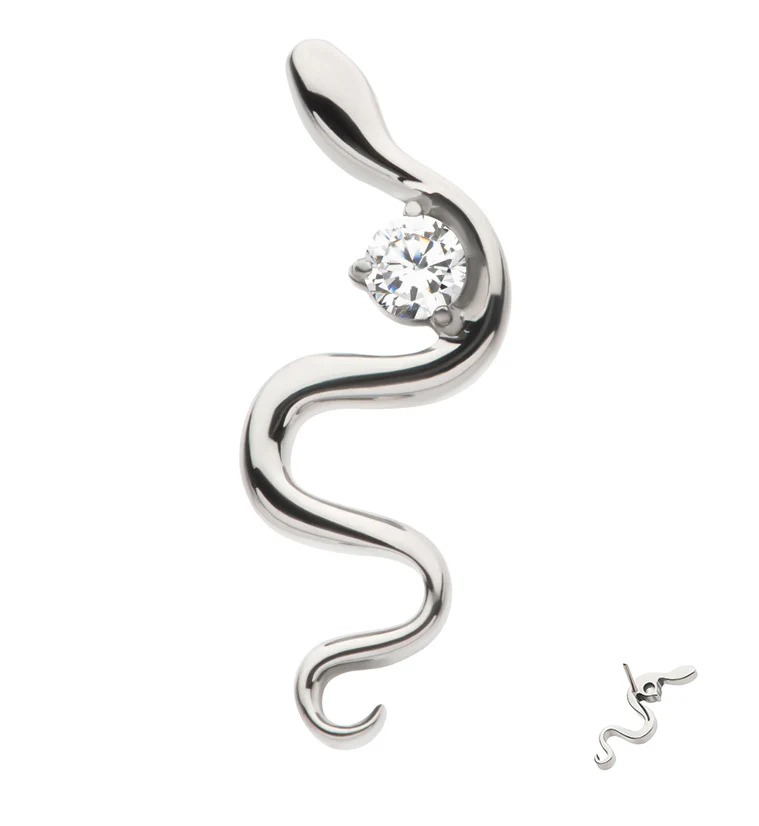 Twisted Snake Clear CZ Threadless Titanium Top - Mrs Treak