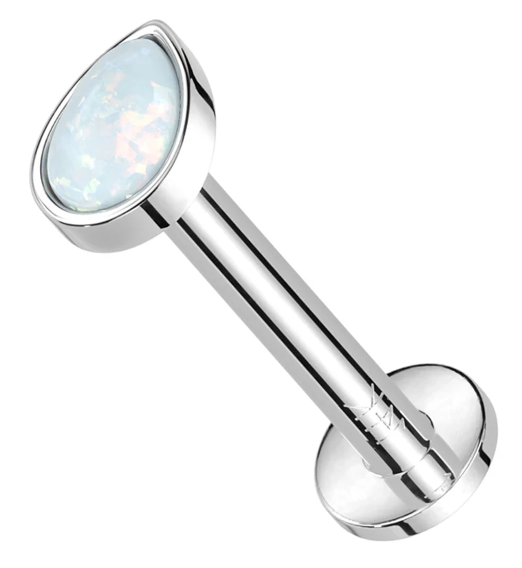 14kt White Gold Teardrop White Opalite Threadless Labret - Mrs Treak