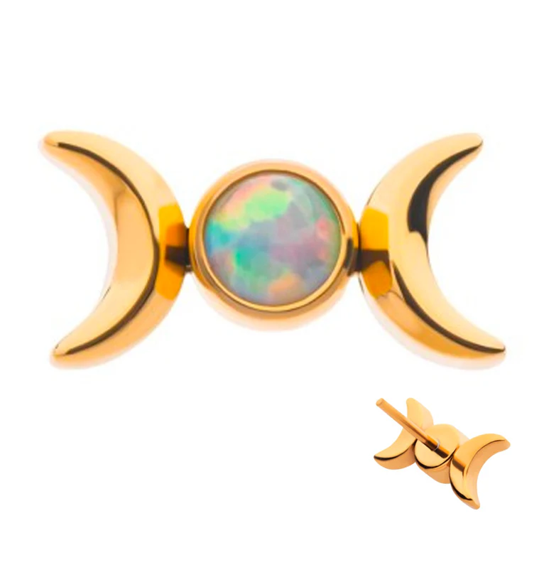 24kt Gold PVD Double Crescent White Opalite Titanium Threadless Top - Mrs Treak