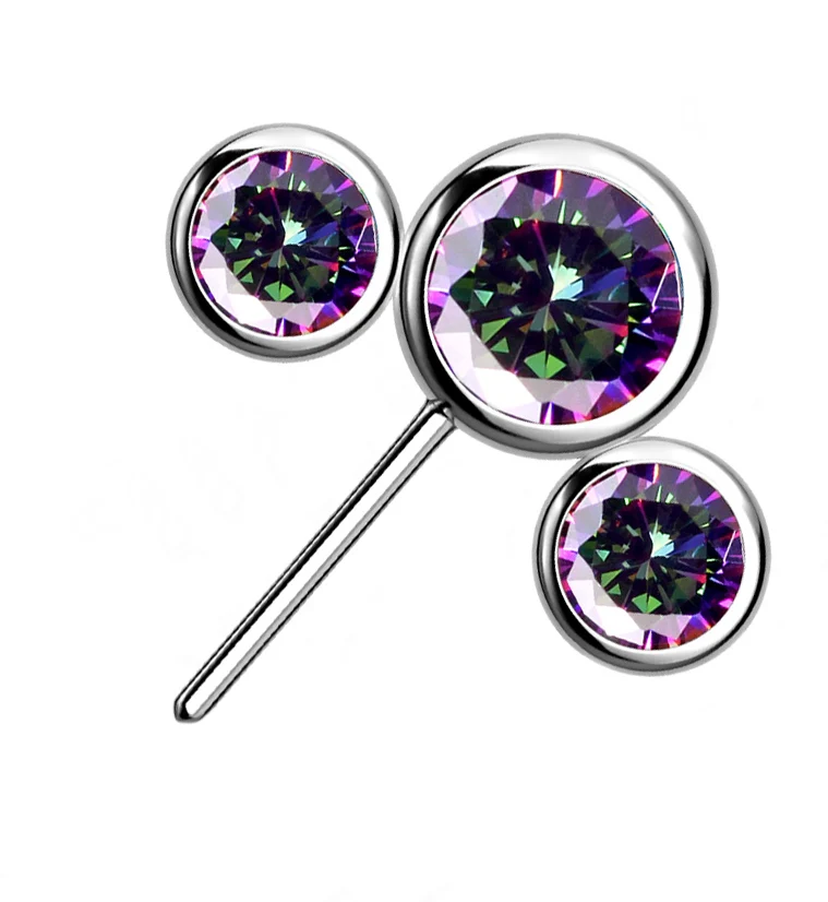 Triple Black Aurora CZ Titanium Side Facing Threadless Top - Mrs Treak