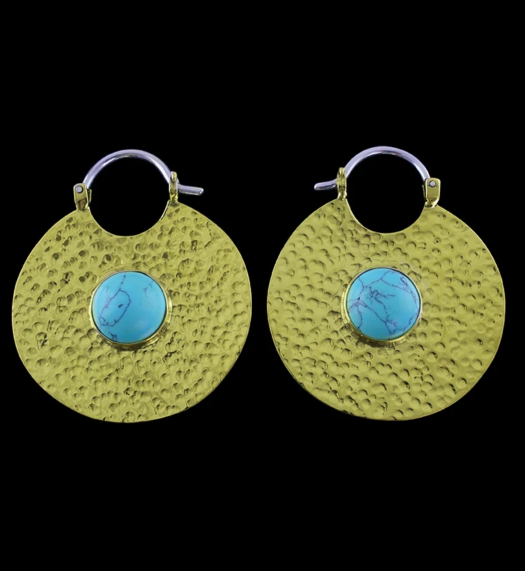 14G Mini Disk Turquoise Howlite Brass Hangers - Mrs Treak