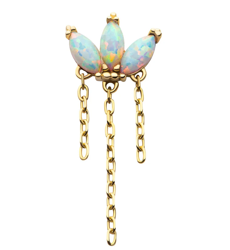 14kt Gold Empress White Opalite Dangle Chain Threadless Top - Mrs Treak