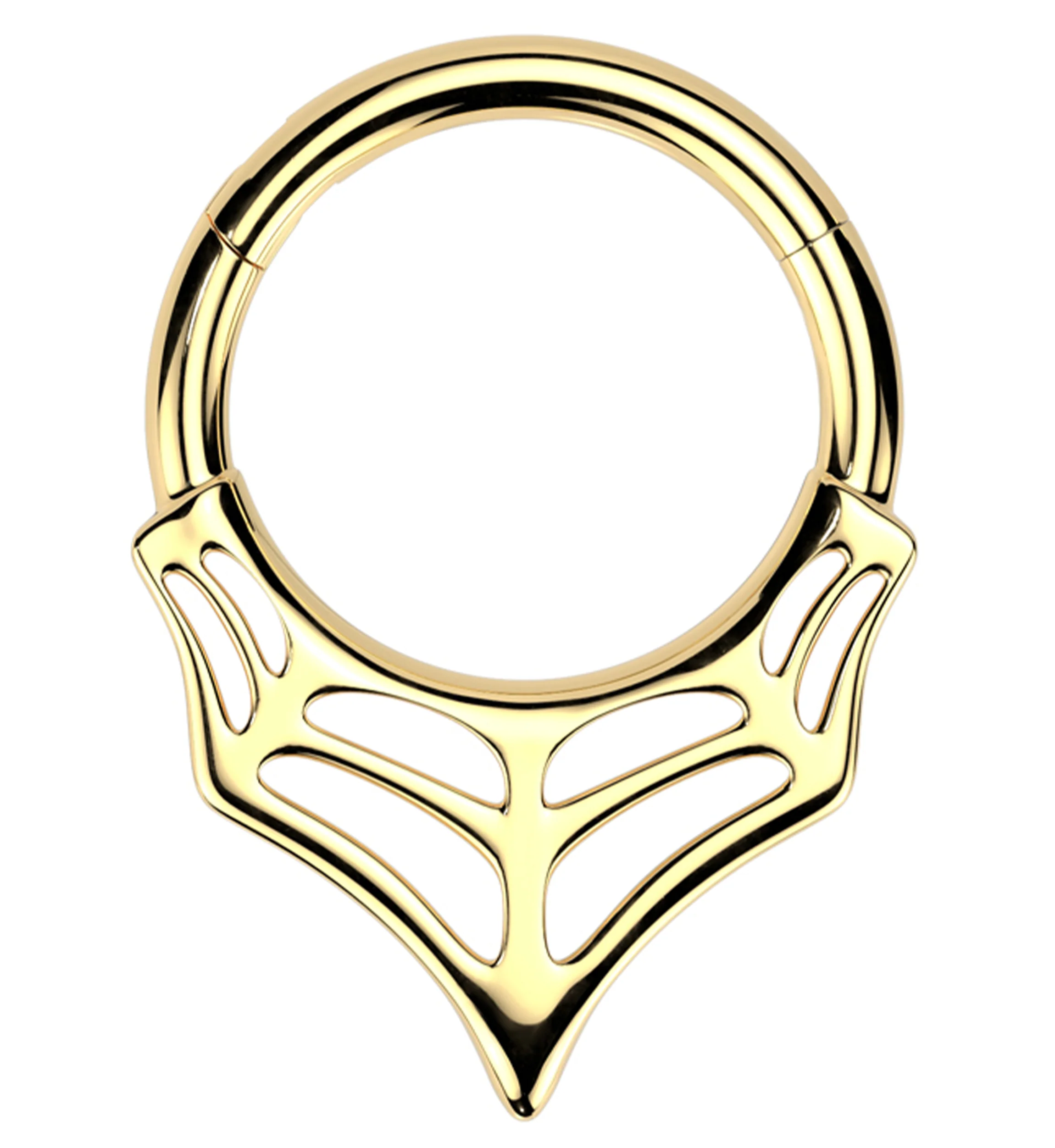 Gold PVD Spiderweb Point Stainless Steel Hinged Segment Ring - Mrs Treak