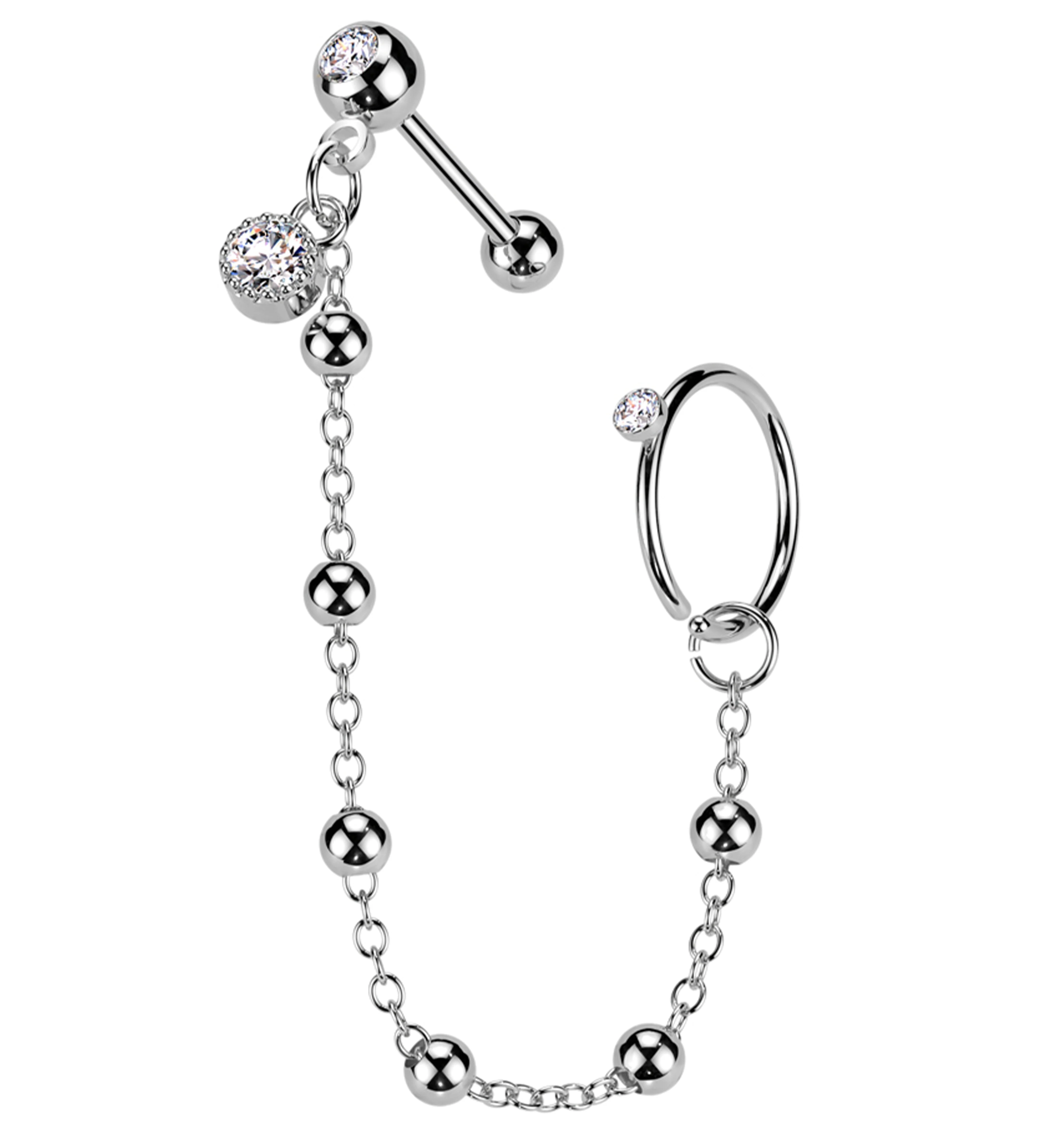 Hoop/Barbell Clear CZ Stainless Steel Ball Piercing Chain - Mrs Treak