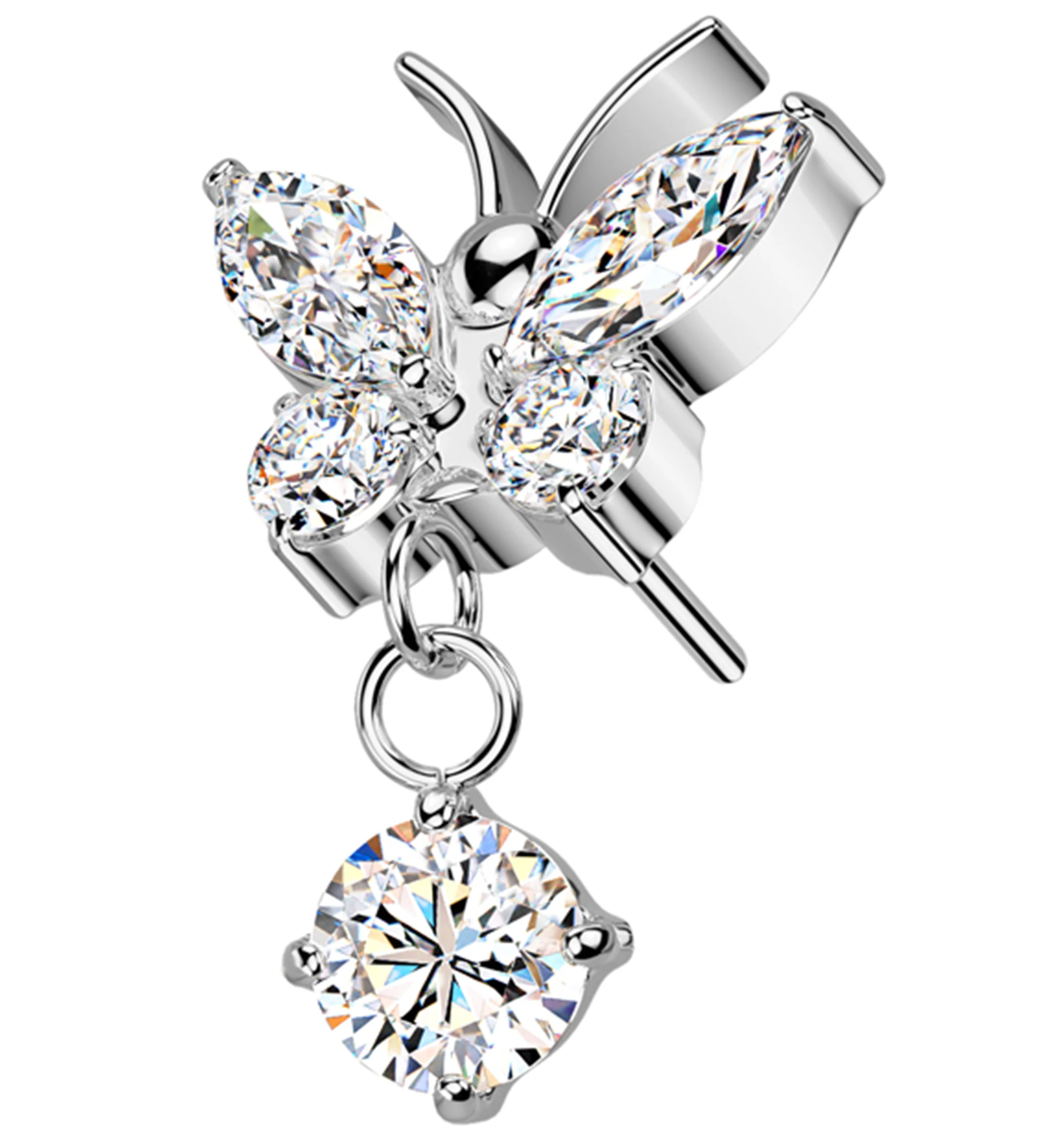 Butterfly Clear CZ Dangle Titanium Threadless Top - Mrs Treak