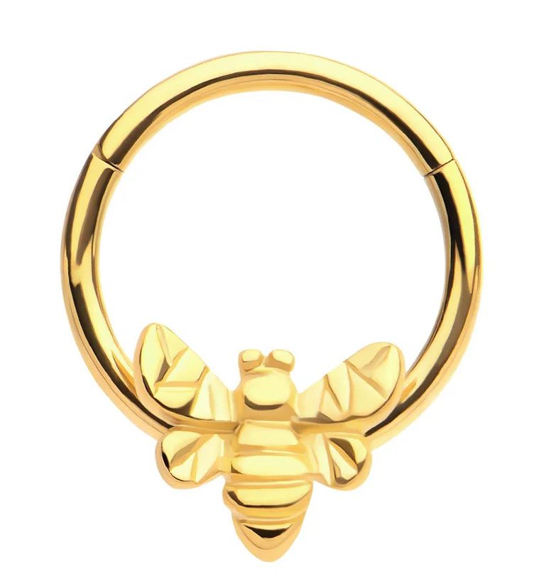 Gold PVD Buzzing Bee Stainless Steel Hinged Segment Ring - Mrs Treak