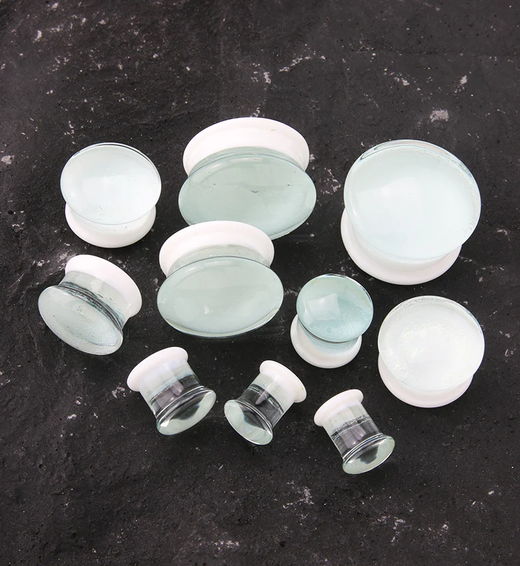 White Cosmos Glass Double Flare Plugs - Mrs Treak