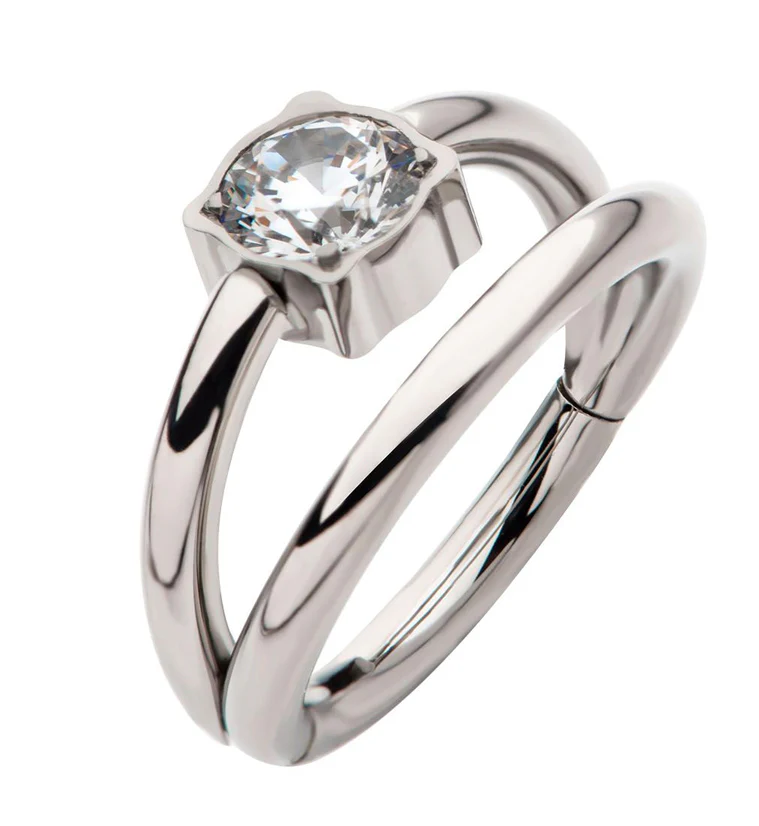 Double Bar Clear CZ Titanium Hinged Segment Ring - Mrs Treak