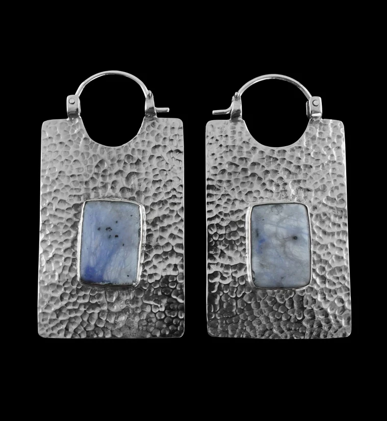 14G Obverse Sodalite Stone White Brass Hangers - Earrings - Mrs Treak