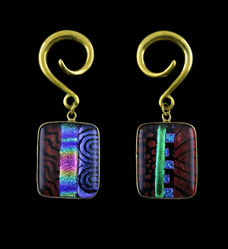 Santa Fe Dichroic Glass Brass Ear Weights Version 1 - Mrs Treak
