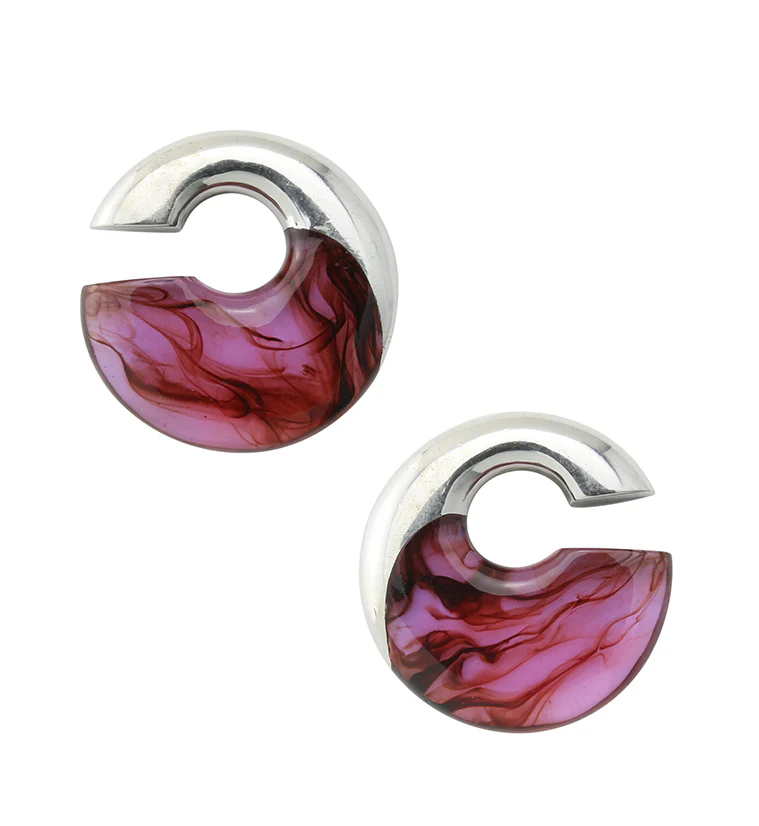 Purple Resin Streak White Brass Ear Weights - Mrs Treak
