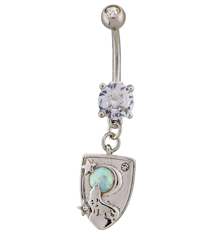 Wolf Howl White Opalite Dangle Belly Button Ring - Mrs Treak