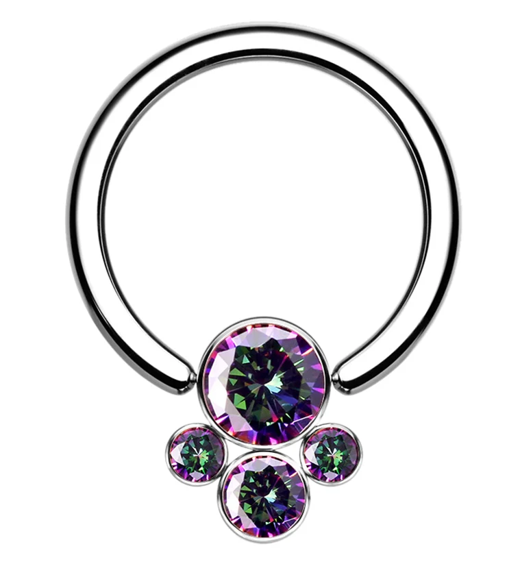 Black Aurora CZ Cluster Titanium Captive Ring - Mrs Treak