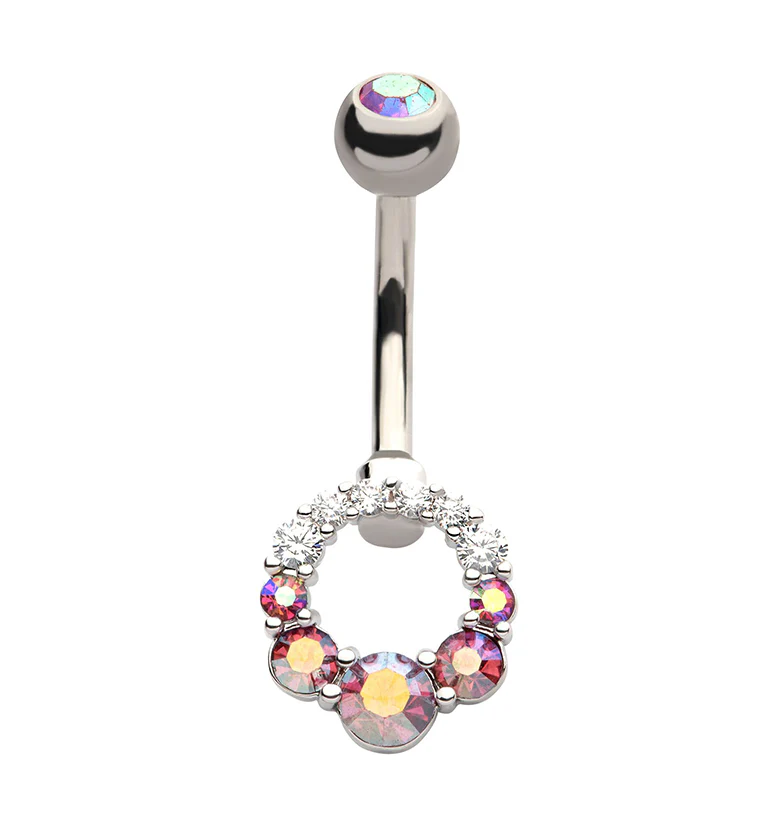 Pink Aurora CZ Circlet Stainless Steel Belly Button Ring - Mrs Treak