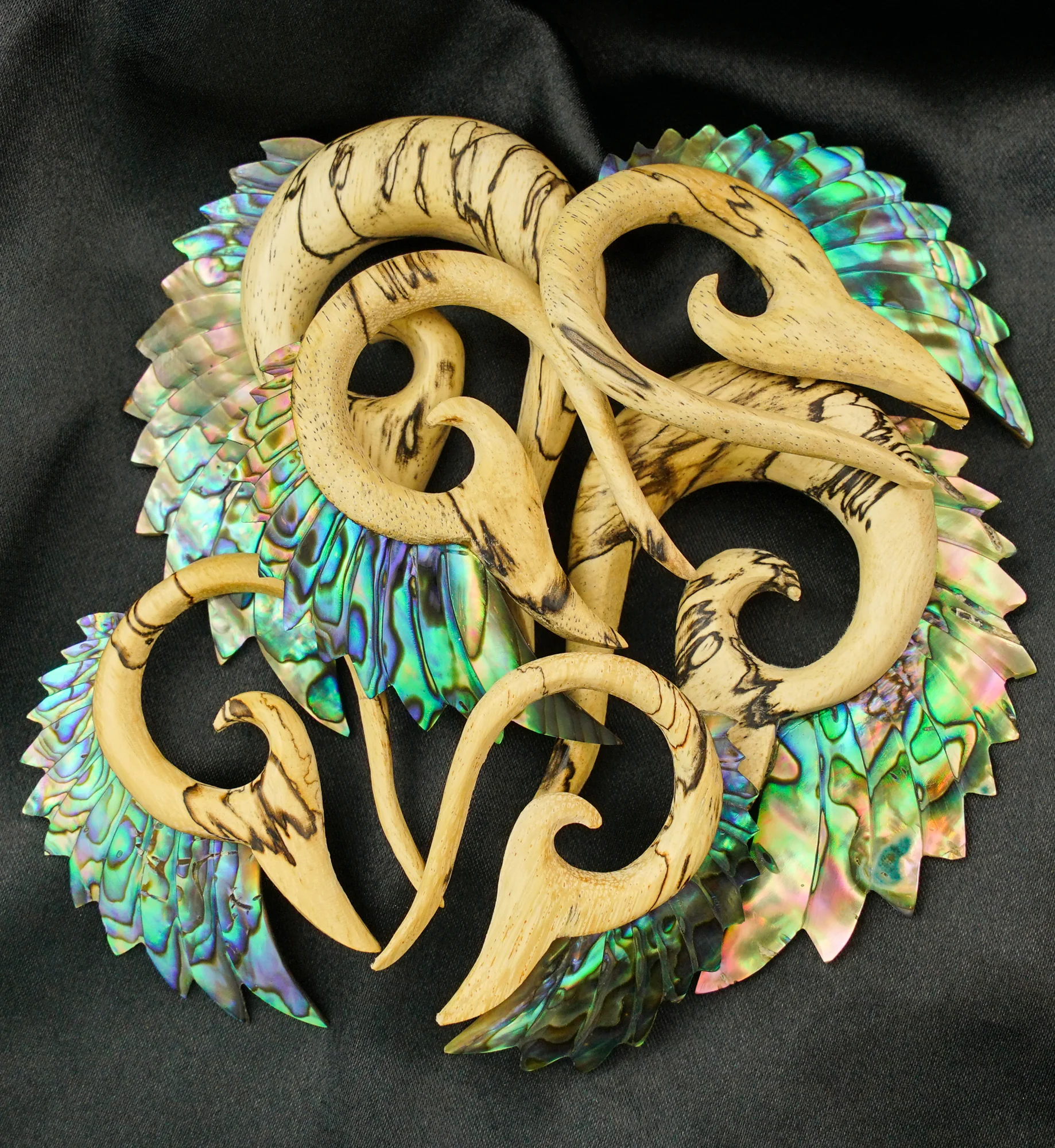 Tamarind Wooden Abalone Shell Angel Wing Hangers - Mrs Treak