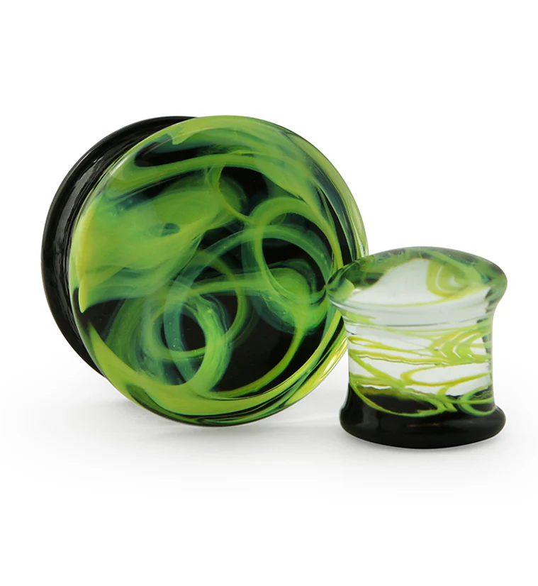Green Haze Swirl Glass Plugs - Mrs Treak