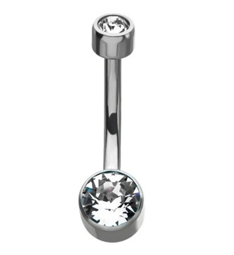 Clear Double Swarovski Bezel Titanium Belly Button Ring - Mrs Treak