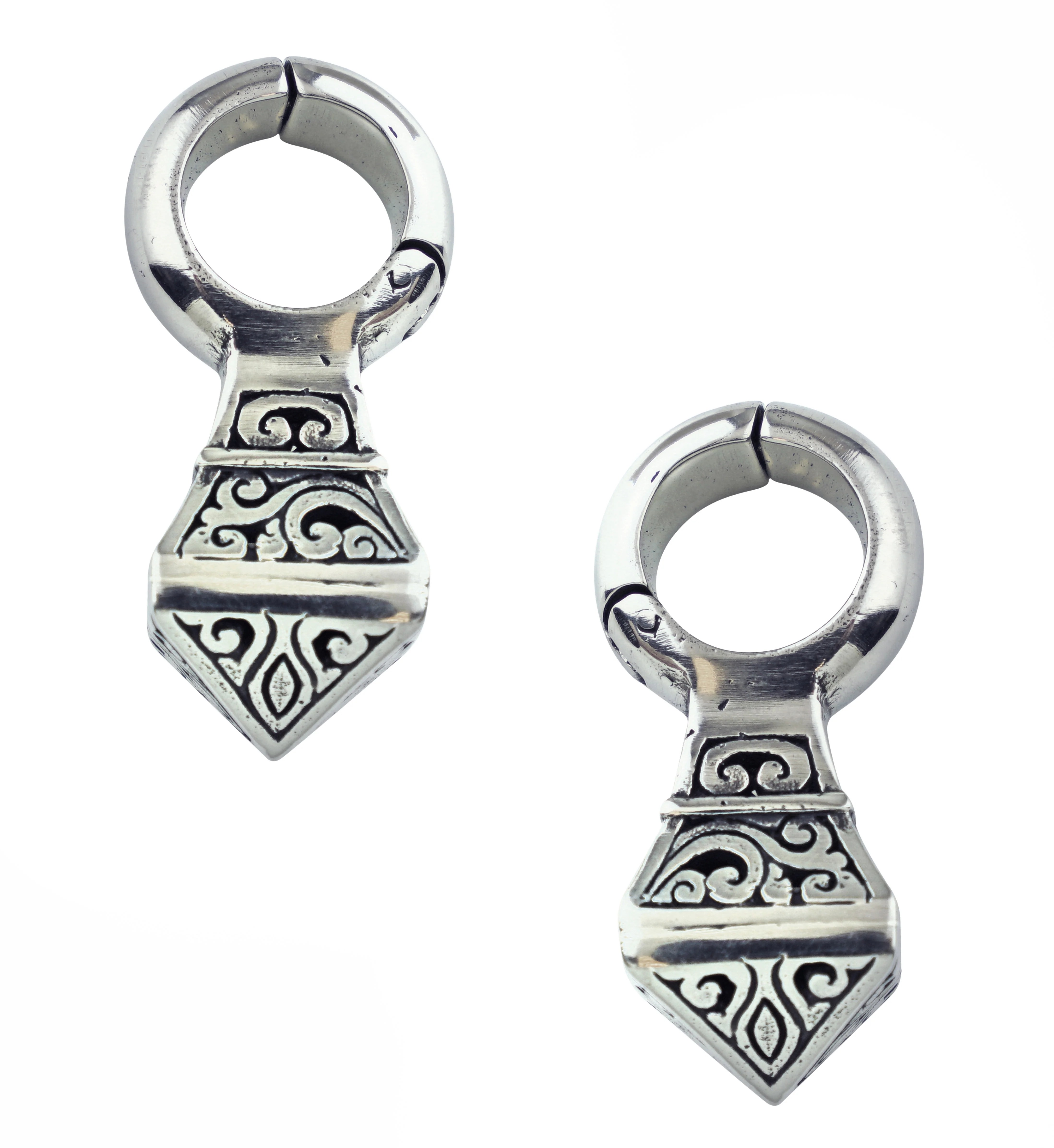 Pointed Totem White Brass Hinged Ear Weights - Mrs Treak