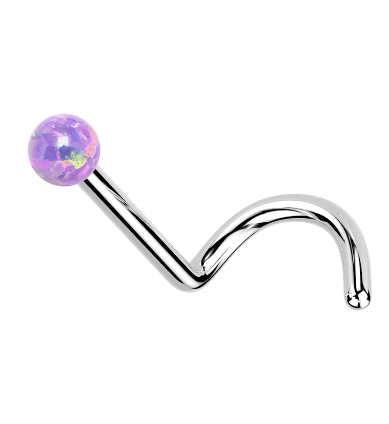 Purple Opalite Ball Titanium Threadless Nose Screw - Mrs Treak