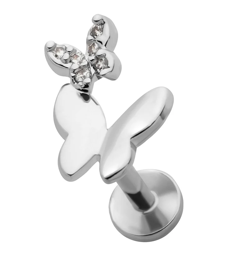 Butterfly CZ Shadow Stainless Steel Threadless Labret - Mrs Treak