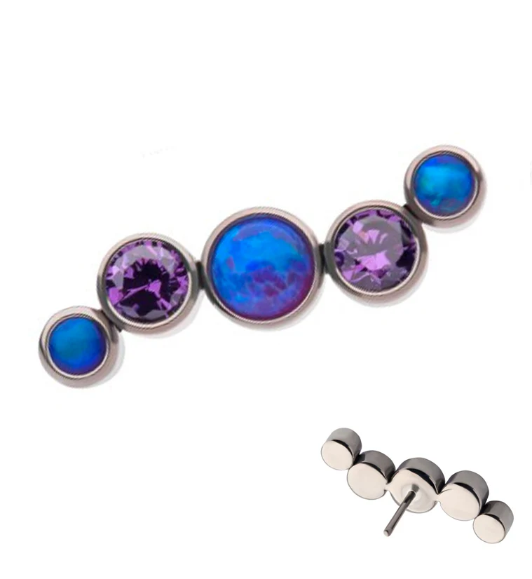 Ripple Amethyst CZ and Purple Opalite Threadless Titanium Top - Mrs Treak