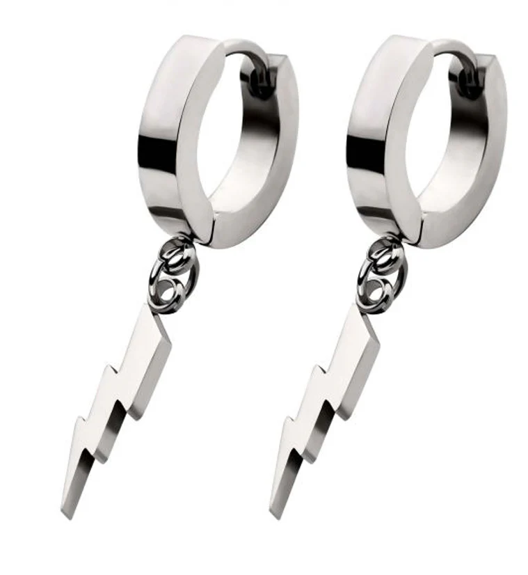 Lightning Stainless Steel Huggie Earrings - Mrs Treak