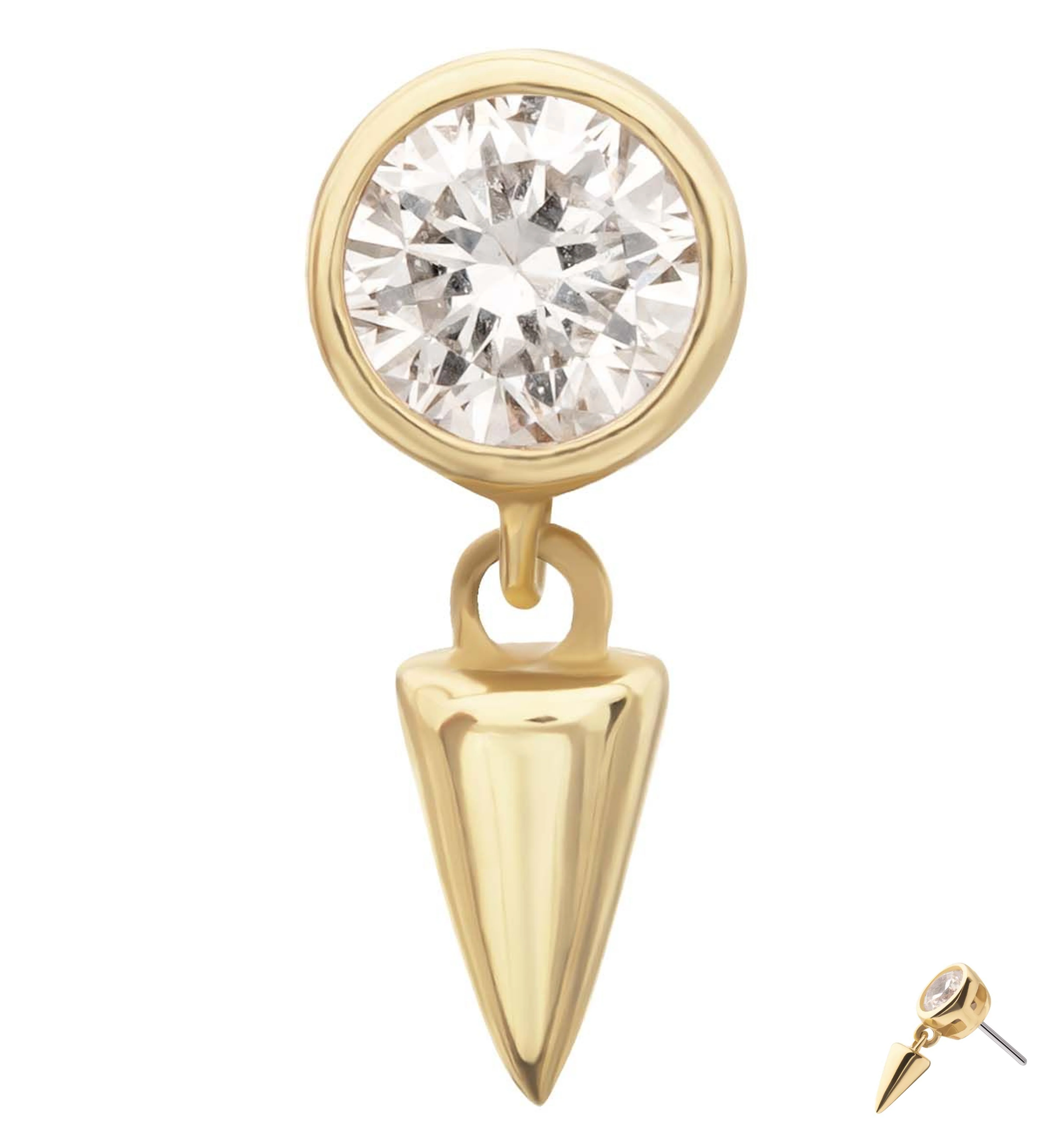 14kt Gold Lab Grown Diamond Dangle Cone Threadless Top - Mrs Treak