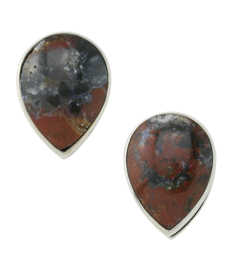 Peak Red Moss Agate Stone White Brass Ear Weights - Mrs Treak