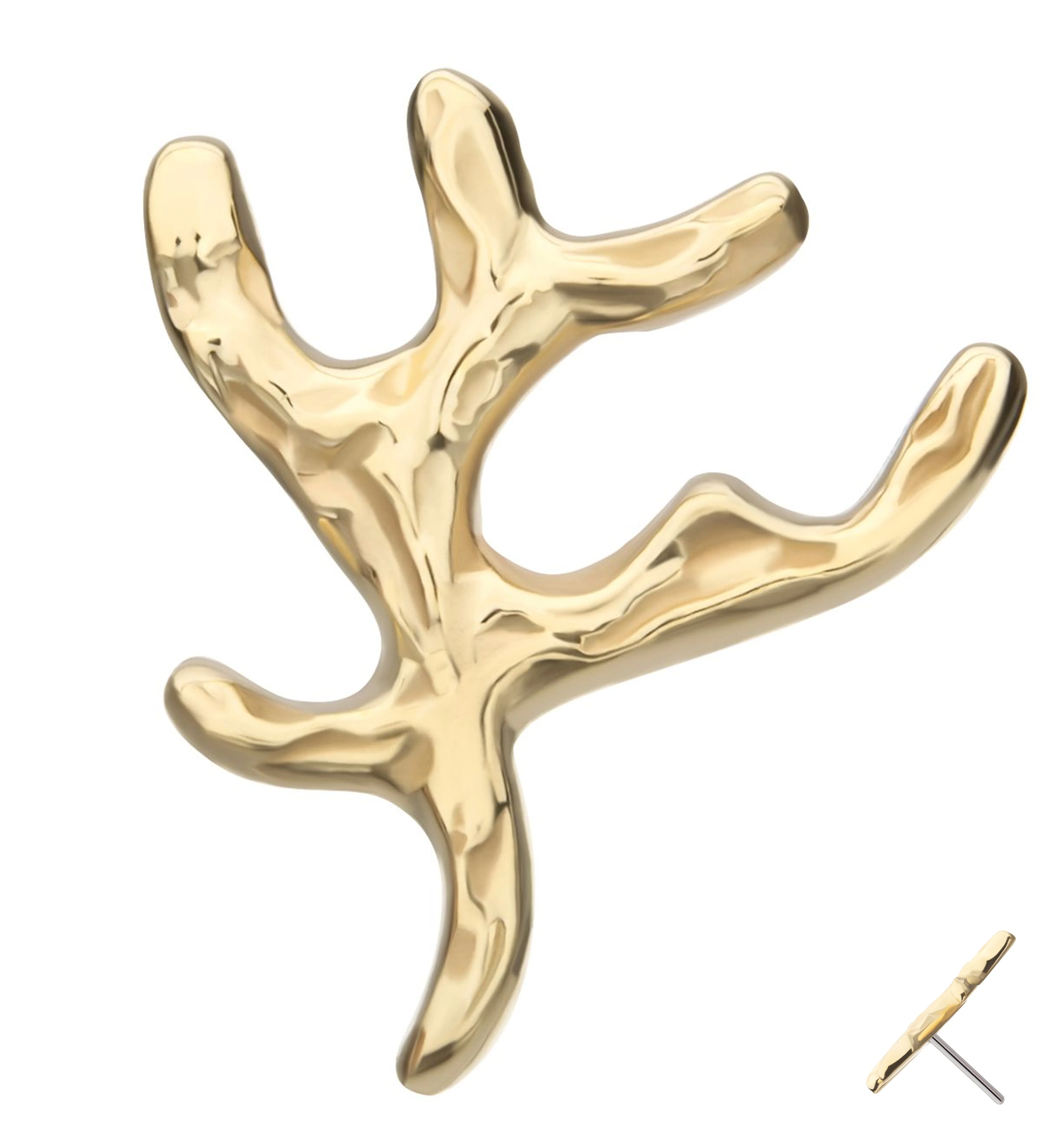 14kt Gold Coral Branch Threadless Top - Mrs Treak