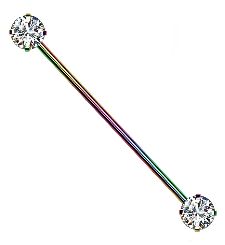 Rainbow PVD Stainless Steel CZ Threadless Industrial Barbell - Mrs Treak