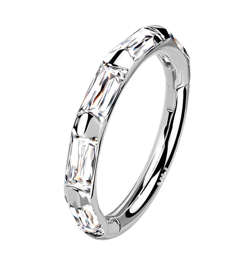 14kt White Gold Oblong CZ Edge Hinged Segment Ring - Mrs Treak