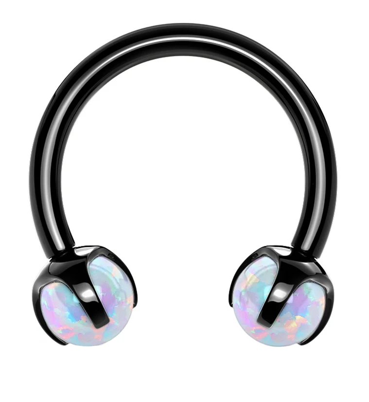 Black PVD Opalite Claw Stainless Steel Circular Barbell - Mrs Treak