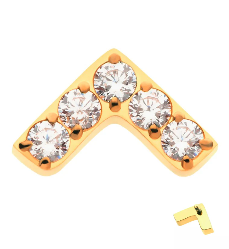 24kt Gold Dart CZ Internally Threaded Titanium Top - Mrs Treak