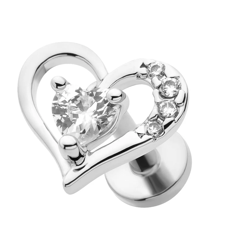Heart CZ Cut Out Stainless Steel Threadless Labret - Mrs Treak