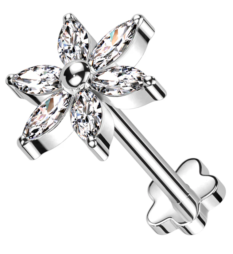 Senary Flower Clear CZ Flower Back Threadless Titanium Labret - Mrs Treak