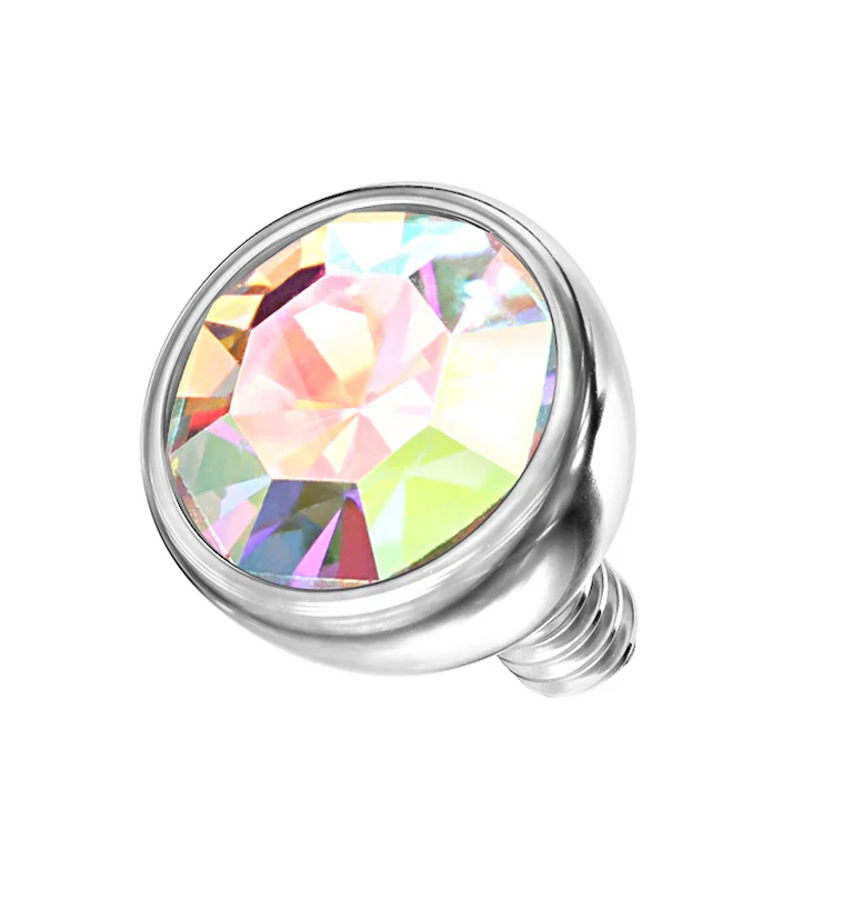 Bezel Rainbow Aurora CZ Stainless Steel Internally Threaded Top - Mrs Treak